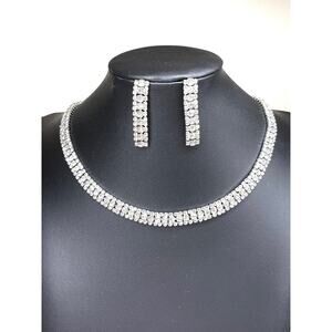 NEW 14" 16" 18" 20" Necklace Earrings Set Clear Rhinestone Jewelry Lot MA01